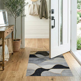 Gold-Accented Abstract Wave Grey Area Rug