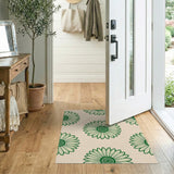 Green Outline Daisy Floral Area Rug