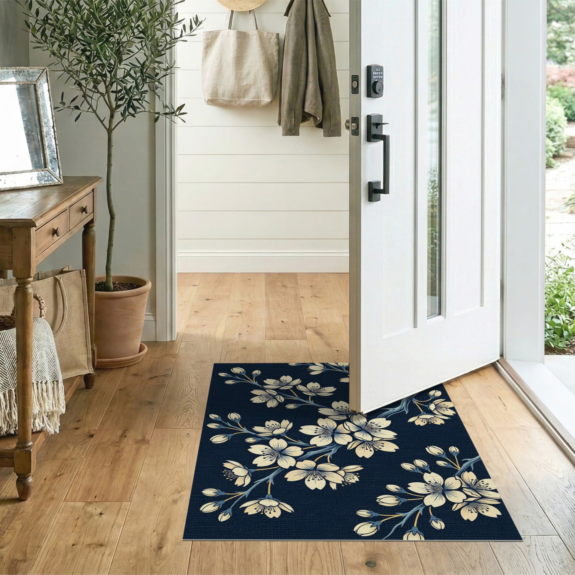 Navy Cherry Blossom Area Rug