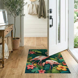 ODIKA Tropical Flamingo Washable Area Rug - Low Pile Non-Slip Indoor Carpet