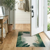 Vintage Green Palm Leaf Border Area Rug