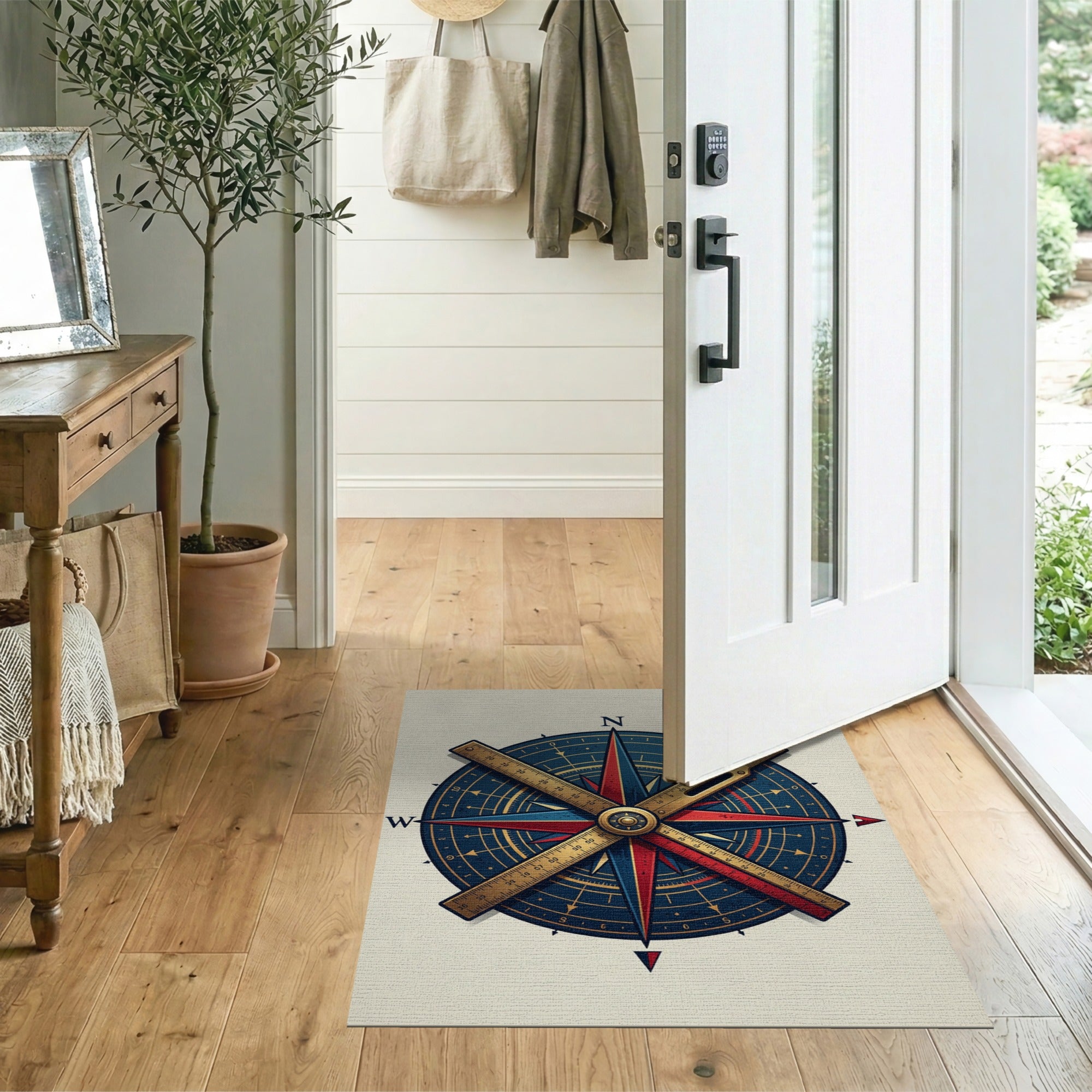 Nautical Compass Rose Ruler Area Rug
