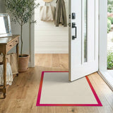 Beige Area Rug with Bold Pink-Orange Border