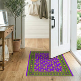 Purple Fleur-de-Lis Area Rug with Ornate Green Border