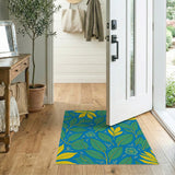Vibrant Blue Leaf Flower Pattern Area Rug