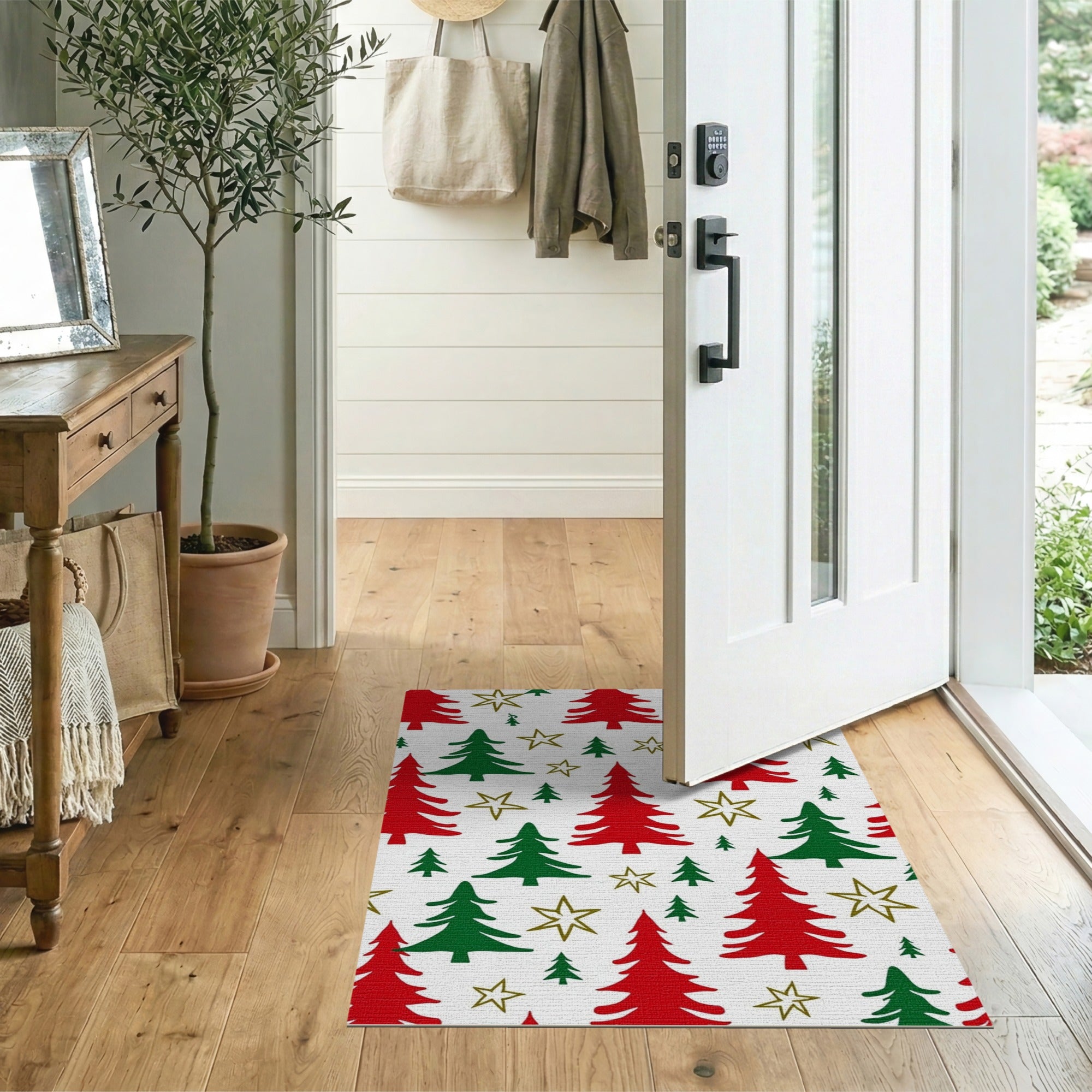 ODIKA Washable Christmas Tree Rug - Low Pile Holiday Area Rug, Non-Slip & Pet Friendly