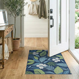 Navy Hibiscus Leaf Coastal Area Rug