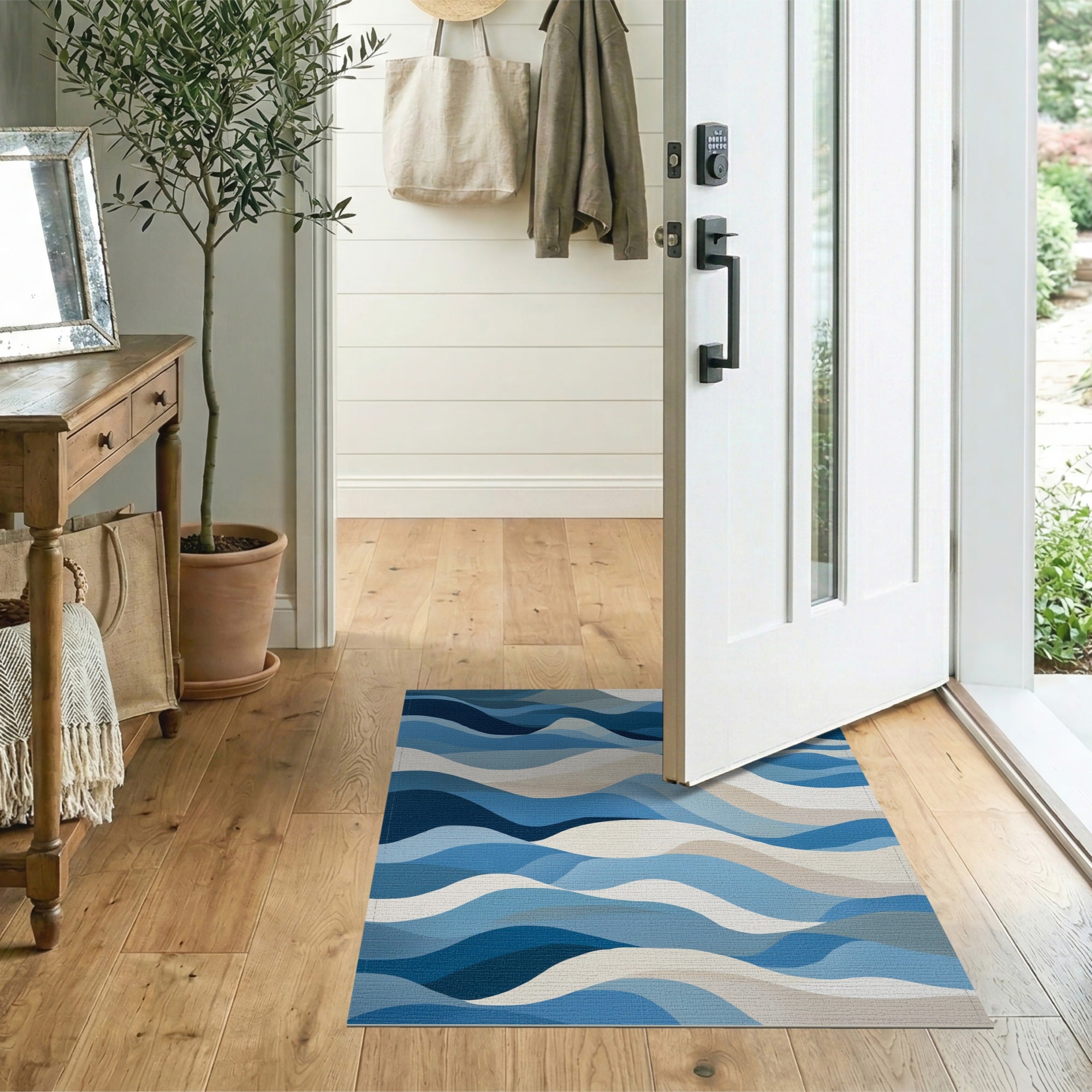 Coastal Beach Blue Wave Coastal Area Rug