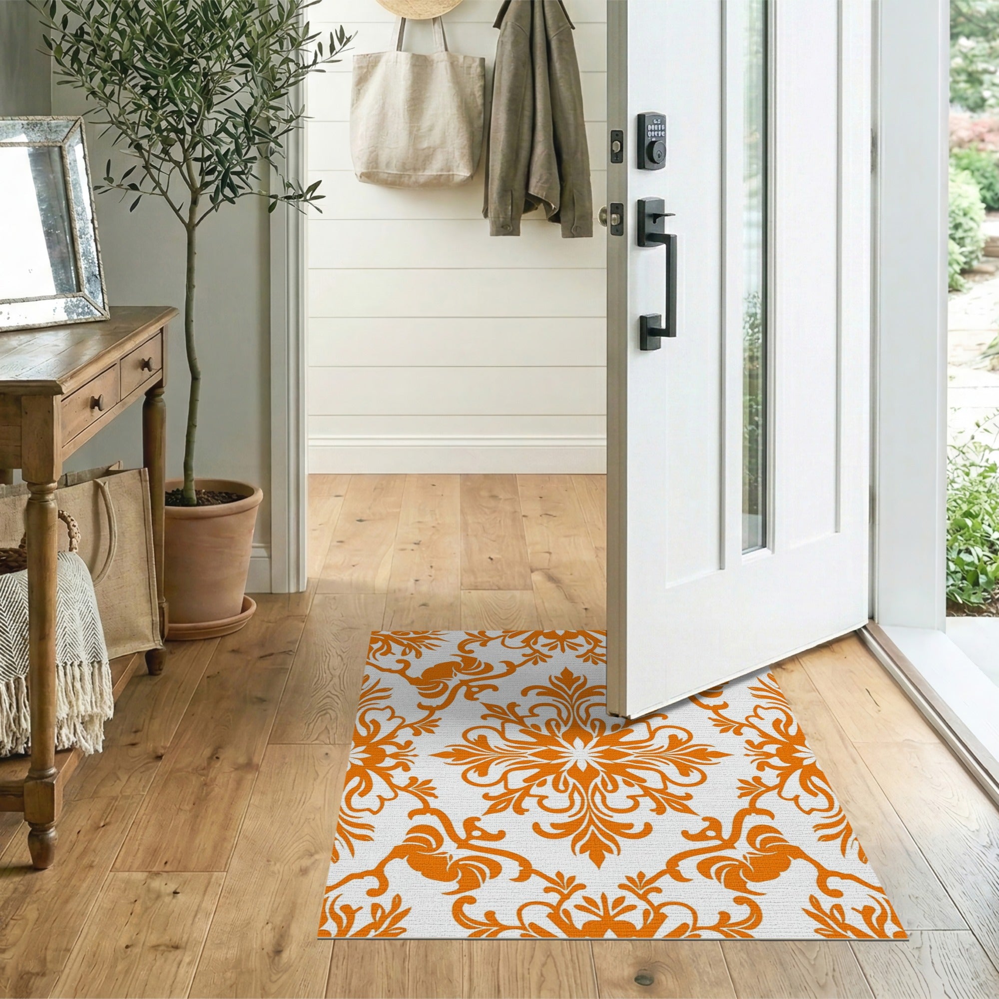 Floral Vintage Vibrant Orange Floral Vintage Area Rug