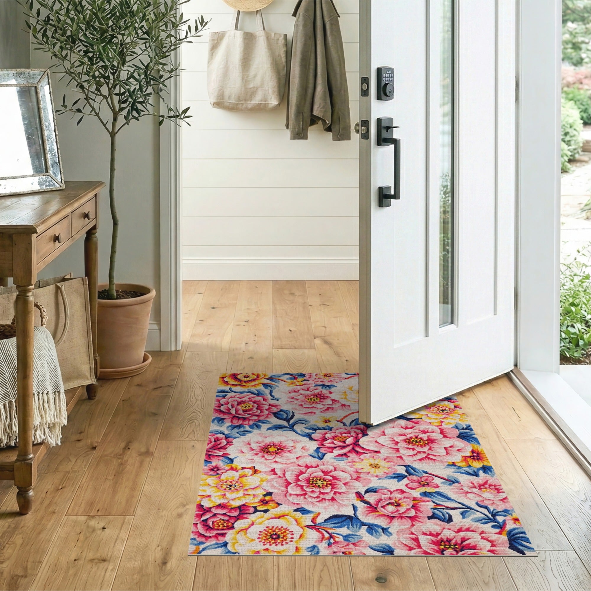 Multi-color and Patterns Vibrant Pink Yellow Floral Area Rug