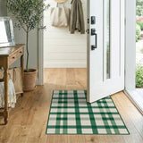 Green Green Checkered Rustic Farmhouse Area Rug