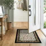 Cream Leopard Print Area Rug with Black Border