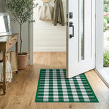 Green Green White Checkered Rustic Farmhouse Rug