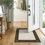 Ornate Black Gold Art Deco Border Rug