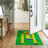 Yellow Geometric on Vibrant Green Patchwork Rug