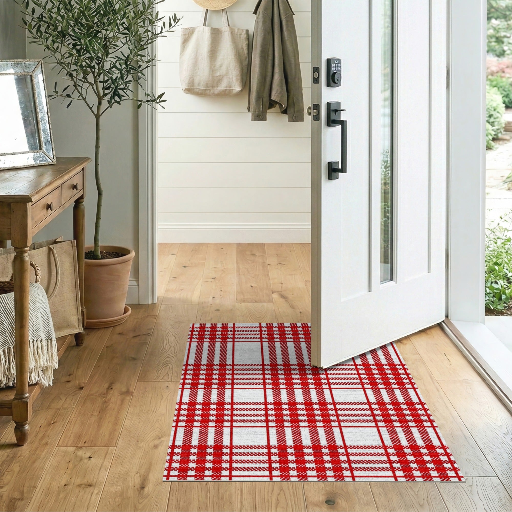 Bold Red Gingham Plaid Area Rug