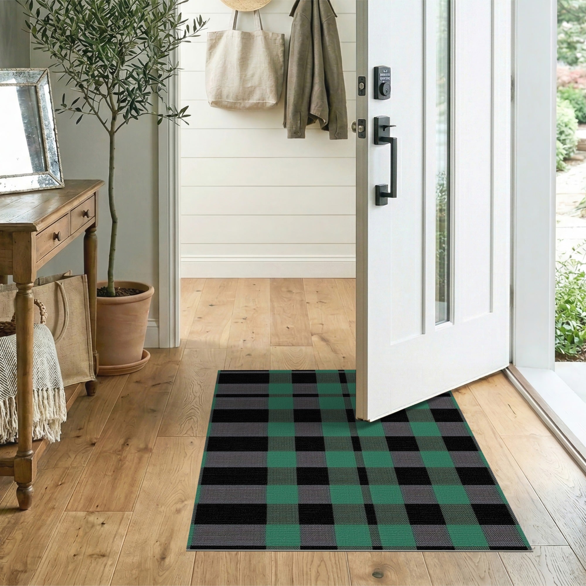 Teal Black Plaid Area Rug