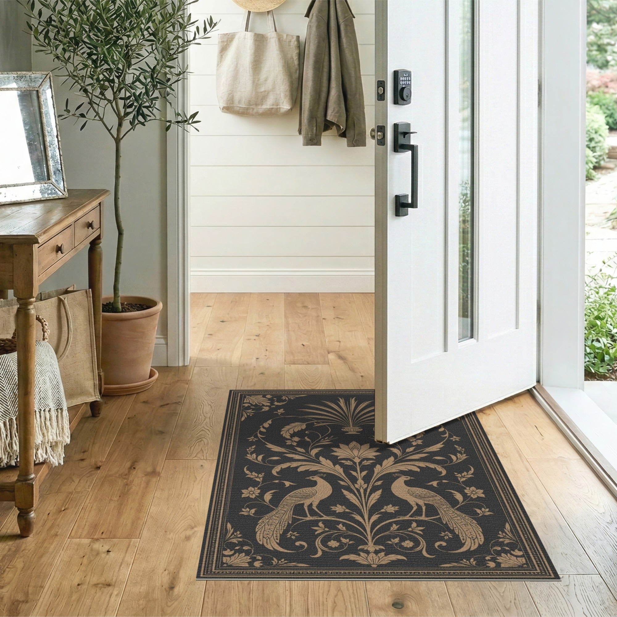 Gold Peacock Floral Vintage Rug