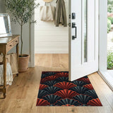 Red Black Scallop Geometric Area Rug
