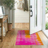 Washable Vibrant Pink and Orange Abstract Tie-Dye Low Pile Area Rug