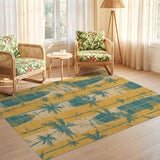 ODIKA Washable Vintage Surfboard Palm Tree Rug Retro Coastal Non-Slip Area Rug