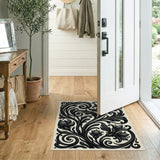 Ornate Black Lily Floral Area Rug