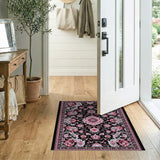 Pink Floral Persian Area Rug on Black