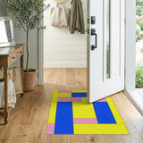 Vibrant Yellow Blue Pink Geometric Block Rug