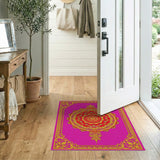 Vibrant Pink Mandala Area Rug with Gold Ornate Borders