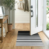 Black and White Black White Striped Distressed Vintage Area Rug