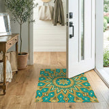 Traditional Persian Teal Gold Mandala Persian Area Rug