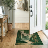 Emerald Mountains Herons Green Area Rug