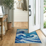 Great Wave Pixelated Blue Area Rug