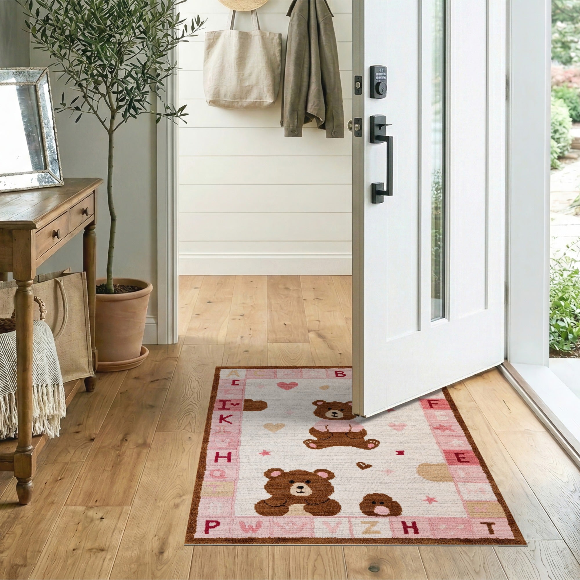 Adorable Pink Alphabet Teddy Bear Kids Rug