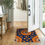 Vibrant Orange Floral Navy Area Rug