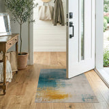 Teal Grey Distressed Abstract Area Rug