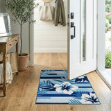 Blue Hibiscus Striped Coastal Area Rug