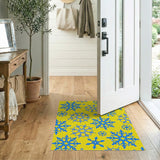 Sunny Yellow Blue Snowflake Pattern Area Rug