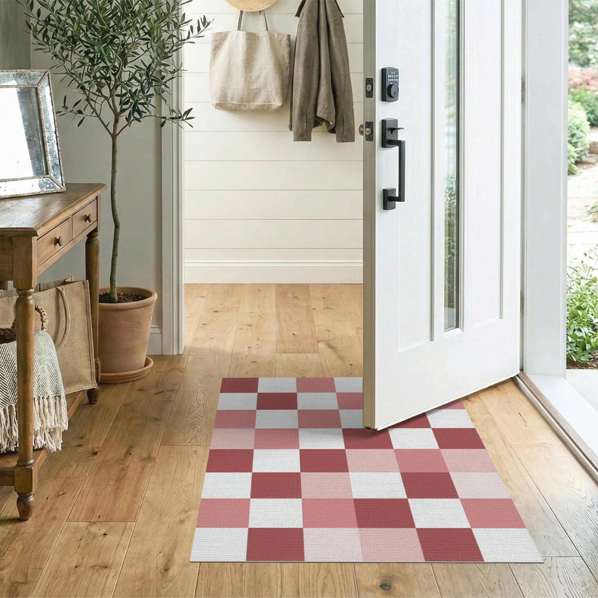 Pink Checkered Geometric Area Rug