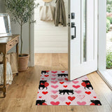 Playful Black Cats Pink Hearts Area Rug