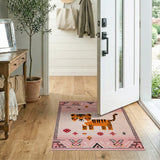 Kids Cartoon Pink Playful Pink Cartoon Tiger Area Rug