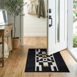 Black and White Black White Geometric Abstract Area Rug