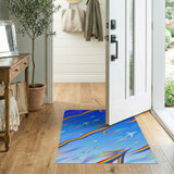 Rainbow Airplane Sky Washable Area Rug