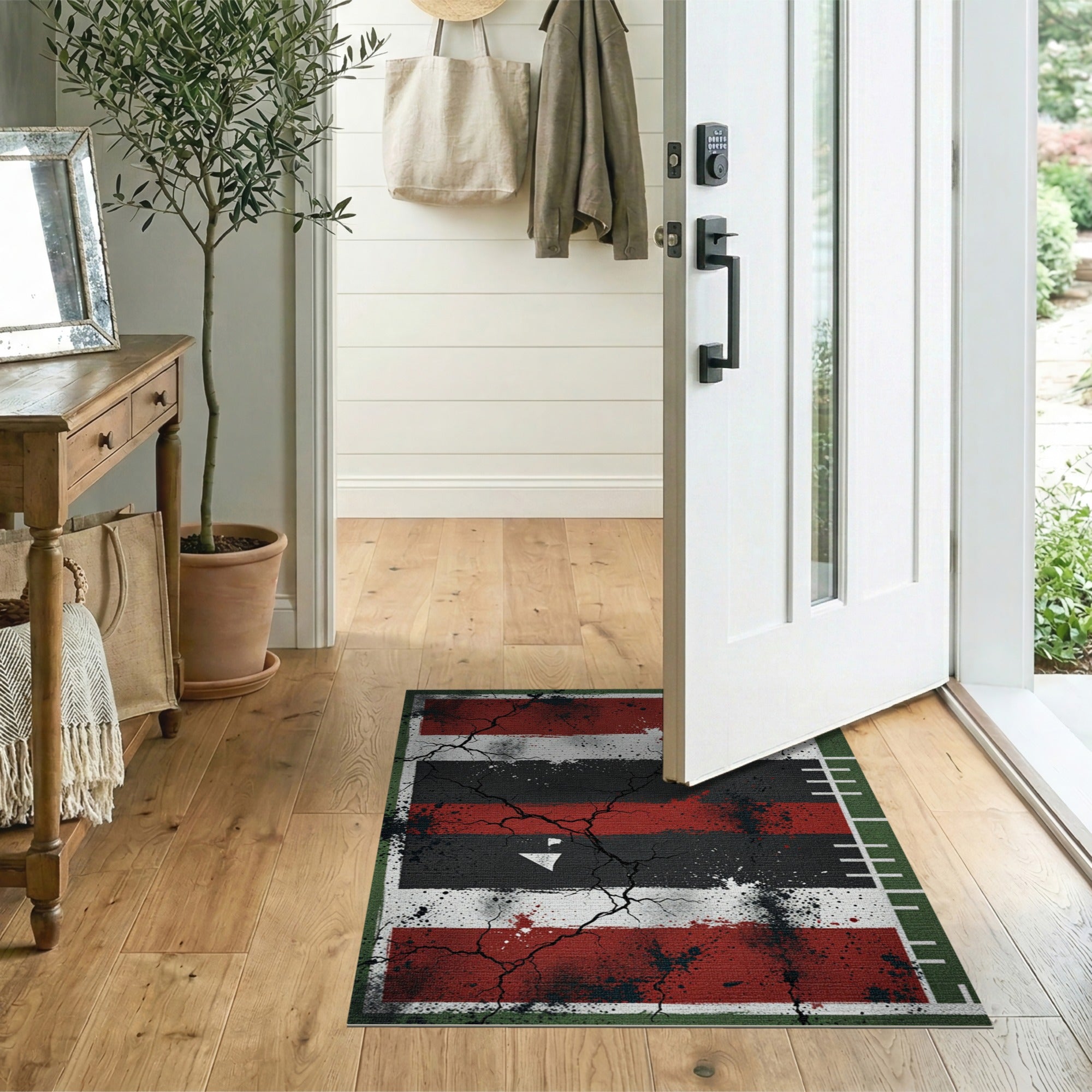 Distressed Multi-Color Cracked Stripe Area Rug