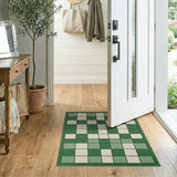 Green Green Checkered Geometric Area Rug