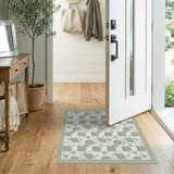 ODIKA Sage Green Floral Washable Area Rug - Low Pile Non-Slip Vintage Style