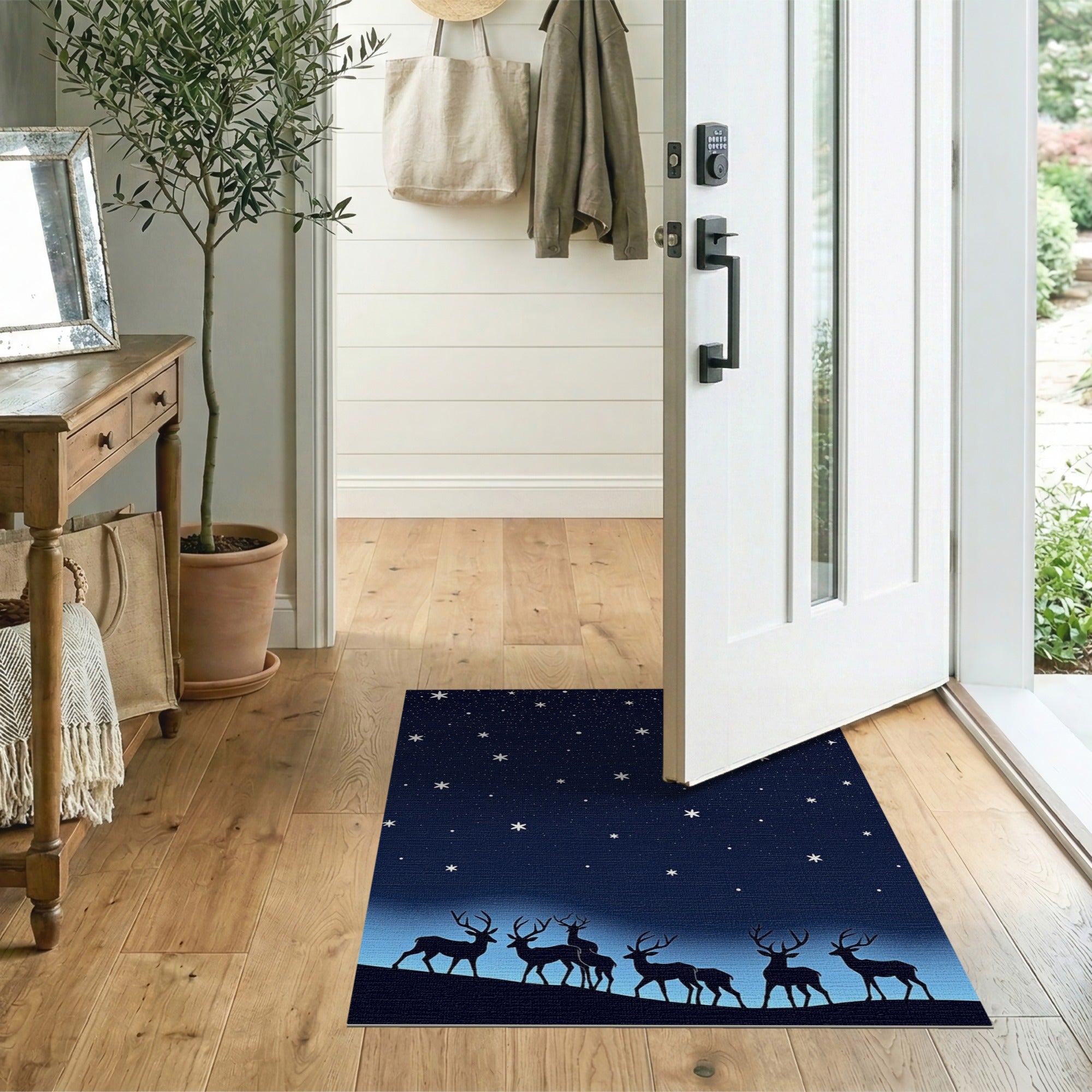 Starry Night Reindeer Silhouette Area Rug