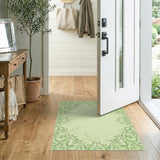 Green Vintage Green Floral Vine Border Area Rug