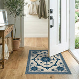 Navy Blue Persian Sunburst Floral Rug