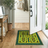 Vibrant Yellow Geometric Area Rug with Green Border